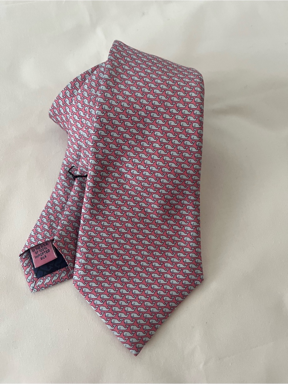 Vineyard Vines Pink Silk Tie with Light Blue Whale Pattern for boy
